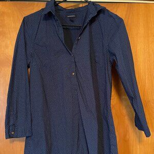Land's End Blue w/ White Polka Dot Shirt Top